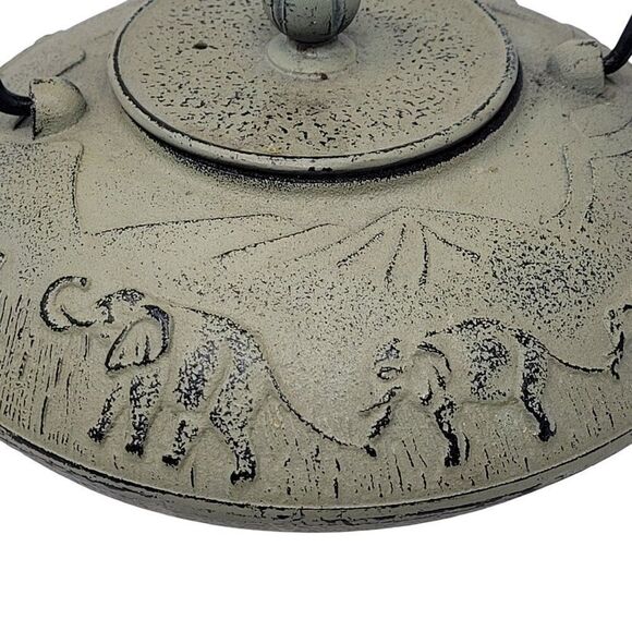Cast Iron Teapot Sage Green Lucky Elephant Parade Safari 3D Rare Collectible - Picture 3 of 9